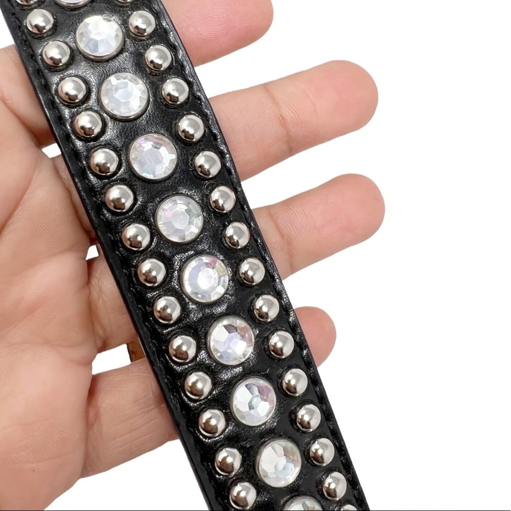 3D Leather Rhinestone Studded Belt Black Size 26 - Picture 4 of 6